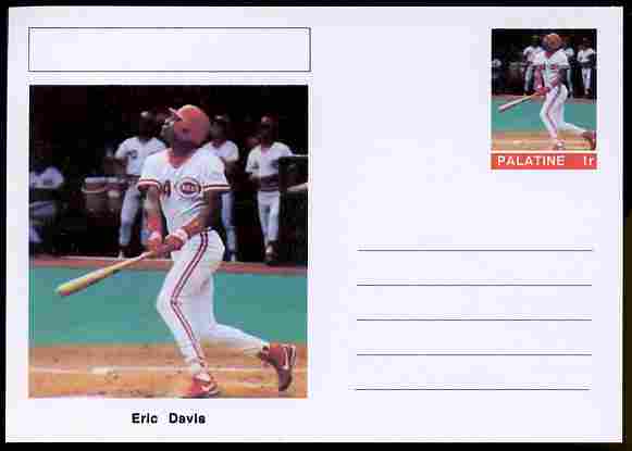 Palatine (Fantasy) Personalities - Eric Davis (baseball) postal stationery card unused and fine, stamps on personalities, stamps on sport, stamps on baseball