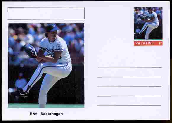 Palatine (Fantasy) Personalities - Bret Saberhagen (baseball) postal stationery card unused and fine, stamps on personalities, stamps on sport, stamps on baseball