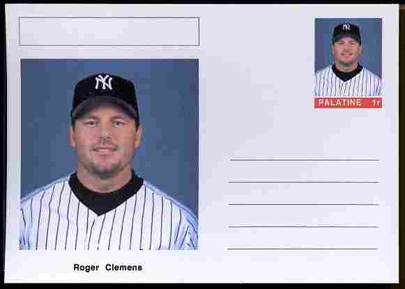 Palatine (Fantasy) Personalities - Roger Clemens (baseball) postal stationery card unused and fine, stamps on personalities, stamps on sport, stamps on baseball