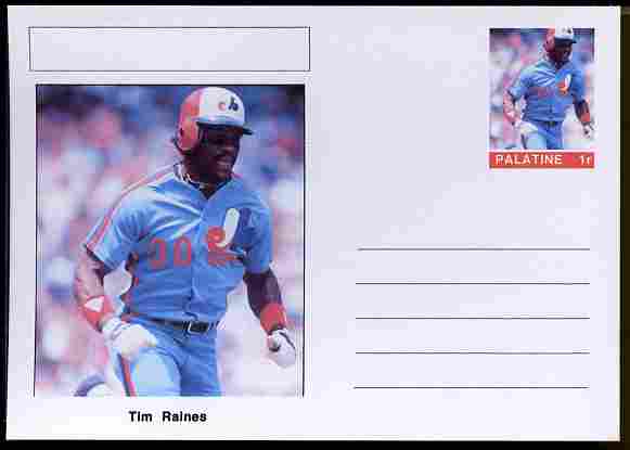 Palatine (Fantasy) Personalities - Tim Raines (baseball) postal stationery card unused and fine, stamps on personalities, stamps on sport, stamps on baseball