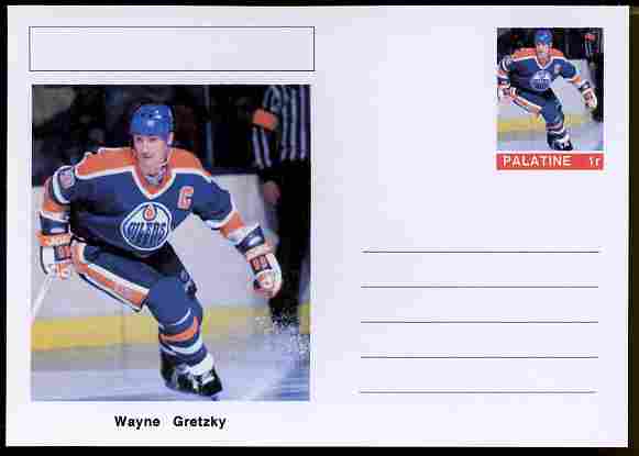 Palatine (Fantasy) Personalities - Wayne Gretzky (ice hockey) postal stationery card unused and fine, stamps on personalities, stamps on sport, stamps on ice hockey, stamps on 