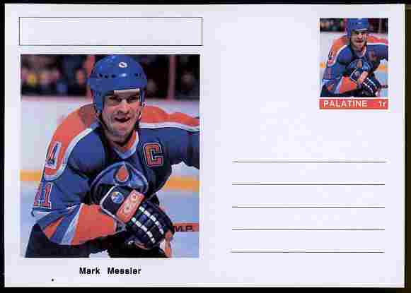 Palatine (Fantasy) Personalities - Mark Messier (ice hockey) postal stationery card unused and fine, stamps on , stamps on  stamps on personalities, stamps on  stamps on sport, stamps on  stamps on ice hockey, stamps on  stamps on 