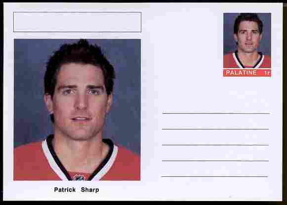 Palatine (Fantasy) Personalities - Patrick Sharp (ice hockey) postal stationery card unused and fine, stamps on personalities, stamps on sport, stamps on ice hockey, stamps on 