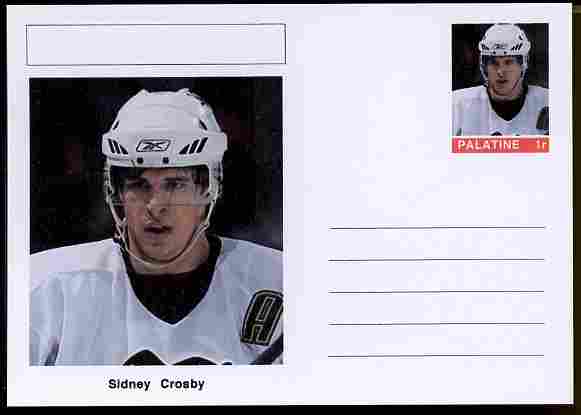 Palatine (Fantasy) Personalities - Sidney Crosby (ice hockey) postal stationery card unused and fine, stamps on personalities, stamps on sport, stamps on ice hockey, stamps on 