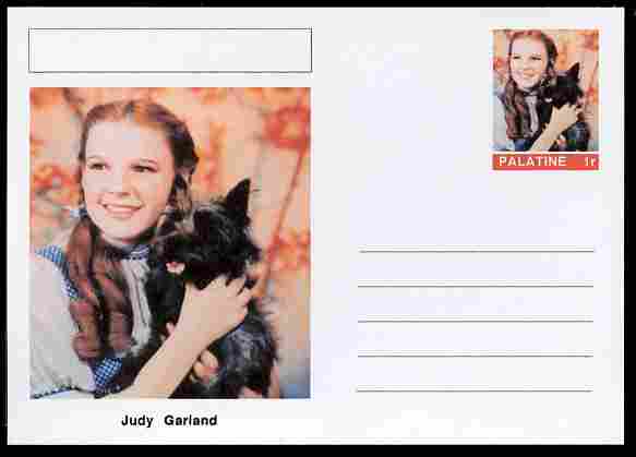 Palatine (Fantasy) Personalities - Judy Garland (actress) postal stationery card unused and fine, stamps on personalities, stamps on films, stamps on movies, stamps on cinema, stamps on women