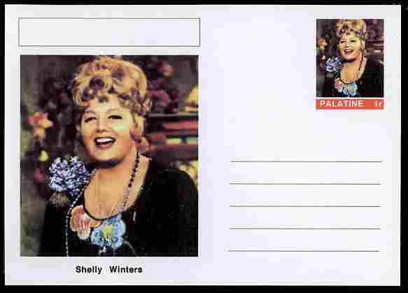 Palatine (Fantasy) Personalities - Shelly Winters (actress) postal stationery card unused and fine, stamps on personalities, stamps on films, stamps on movies, stamps on cinema, stamps on women, stamps on 