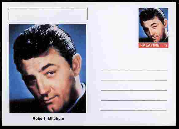Palatine (Fantasy) Personalities - Robert Mitchum (actor) postal stationery card unused and fine, stamps on , stamps on  stamps on personalities, stamps on  stamps on films, stamps on  stamps on movies, stamps on  stamps on cinema, stamps on  stamps on 
