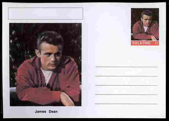 Palatine (Fantasy) Personalities - James Dean (actor) postal stationery card unused and fine, stamps on personalities, stamps on movies, stamps on films, stamps on cinema, stamps on 