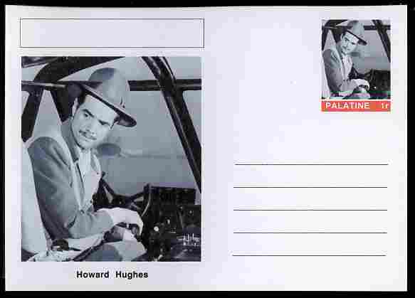 Palatine (Fantasy) Personalities - Howard Hughes (aviation pioneer) postal stationery card unused and fine, stamps on personalities, stamps on aviation, stamps on 