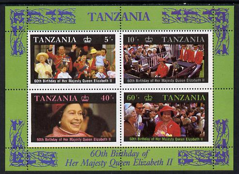 Tanzania 1987 Queen's 60th Birthday perf m/sheet unmounted mint SG MS 521, stamps on royalty     60th birthday