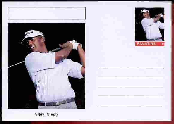 Palatine (Fantasy) Personalities - Vijay Singh (golf) postal stationery card unused and fine, stamps on personalities, stamps on sport, stamps on golf, stamps on 