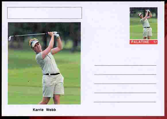 Palatine (Fantasy) Personalities - Karrie Webb (golf) postal stationery card unused and fine, stamps on personalities, stamps on sport, stamps on golf, stamps on women