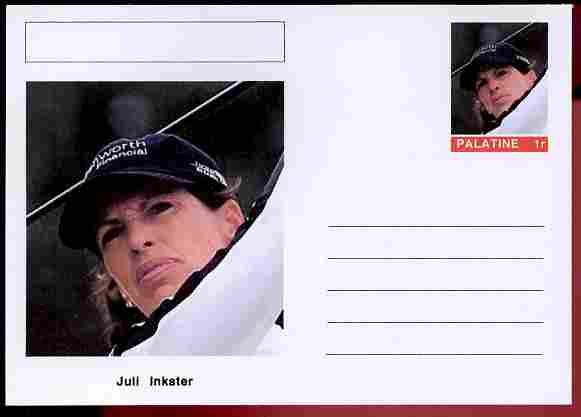 Palatine (Fantasy) Personalities - Juli Inkster (golf) postal stationery card unused and fine, stamps on , stamps on  stamps on personalities, stamps on  stamps on sport, stamps on  stamps on golf, stamps on  stamps on women