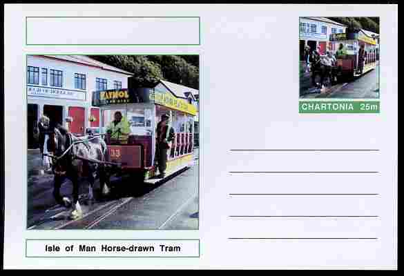 Chartonia (Fantasy) Buses & Trams - Isle of Man Horse-drawn Tram postal stationery card unused and fine, stamps on transport, stamps on trams, stamps on horses
