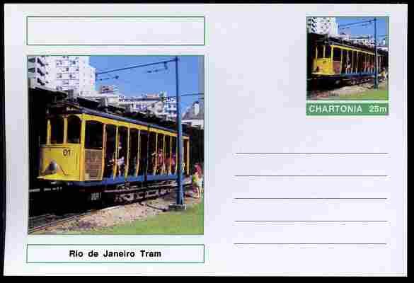 Chartonia (Fantasy) Buses & Trams - Rio de Janeiro Tram postal stationery card unused and fine, stamps on transport, stamps on trams, stamps on 