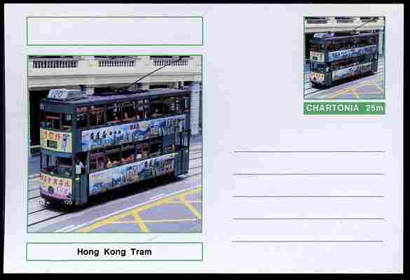 Chartonia (Fantasy) Buses & Trams - Hong Kong Tram postal stationery card unused and fine, stamps on transport, stamps on trams, stamps on 
