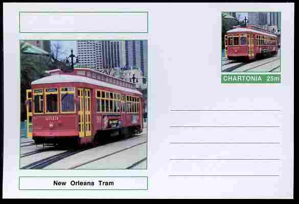 Chartonia (Fantasy) Buses & Trams - New Orleans Tram postal stationery card unused and fine, stamps on transport, stamps on trams, stamps on 