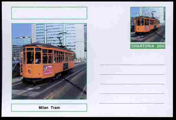 Chartonia (Fantasy) Buses & Trams - Milan Tram postal stationery card unused and fine, stamps on transport, stamps on trams, stamps on 