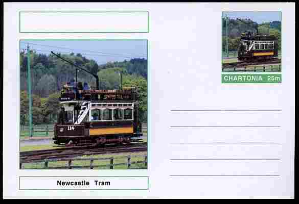 Chartonia (Fantasy) Buses & Trams - Newcastle Tram postal stationery card unused and fine, stamps on transport, stamps on trams, stamps on 