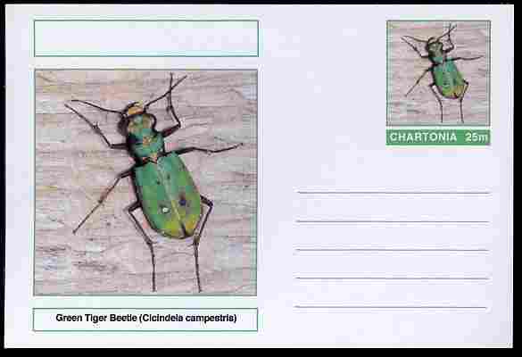 Chartonia (Fantasy) Insects - Green Tiger Beetle (Cicindela campestris) postal stationery card unused and fine, stamps on insects, stamps on beetles
