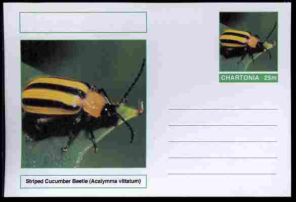 Chartonia (Fantasy) Insects - Striped Cucumber Beetle (Acalymma vittatum) postal stationery card unused and fine, stamps on insects, stamps on beetles