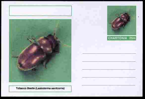 Chartonia (Fantasy) Insects - Tobacco Beetle (Lasioderma serricorne) postal stationery card unused and fine, stamps on insects, stamps on beetles