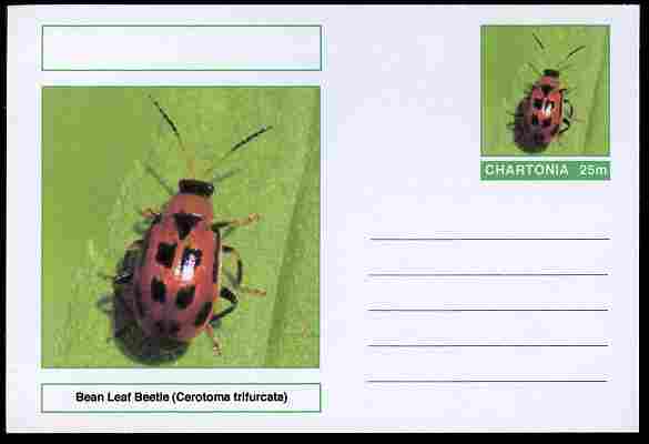 Chartonia (Fantasy) Insects - Bean Leaf Beetle (Cerotoma trifurcata) postal stationery card unused and fine, stamps on insects, stamps on beetles