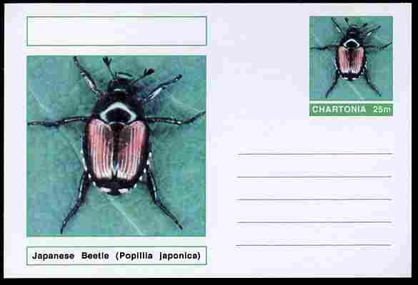 Chartonia (Fantasy) Insects - Japanese Beetle (Popillia japonica) postal stationery card unused and fine, stamps on , stamps on  stamps on insects, stamps on  stamps on beetles