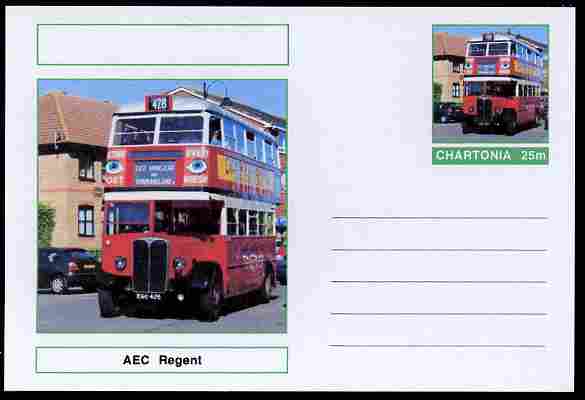 Chartonia (Fantasy) Buses & Trams - AEC Regent Bus postal stationery card unused and fine, stamps on transport, stamps on buses