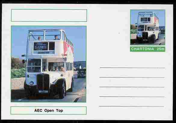 Chartonia (Fantasy) Buses & Trams - AEC Open Top Bus postal stationery card unused and fine, stamps on transport, stamps on buses