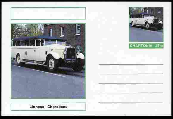 Chartonia (Fantasy) Buses & Trams - Lioness Charabanc postal stationery card unused and fine, stamps on transport, stamps on buses