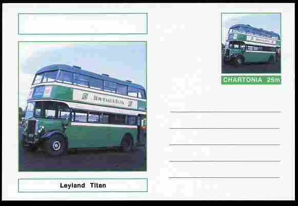 Chartonia (Fantasy) Buses & Trams - Leyland Titan Bus postal stationery card unused and fine, stamps on transport, stamps on buses