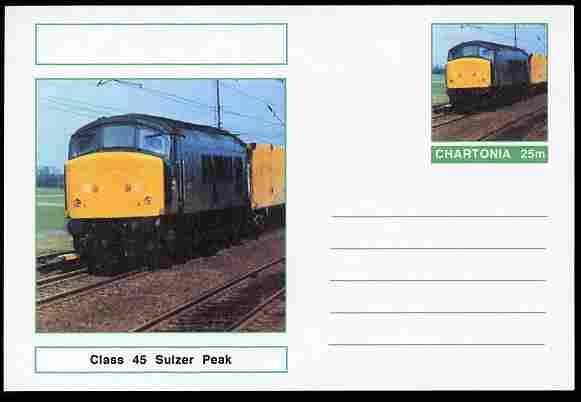 Chartonia (Fantasy) Railways - Class 45 Sulzer Peak postal stationery card unused and fine, stamps on transport, stamps on railways