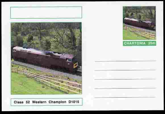 Chartonia (Fantasy) Railways - Class 52 Western Champion D1015 postal stationery card unused and fine, stamps on transport, stamps on railways