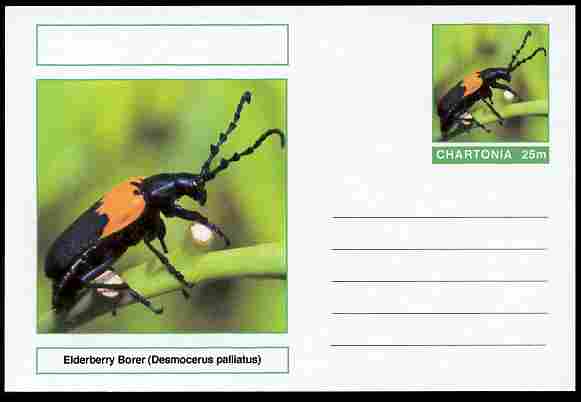 Chartonia (Fantasy) Insects - Elderberry Borer (Desmocerus palliatus) postal stationery card unused and fine, stamps on insects, stamps on beetles