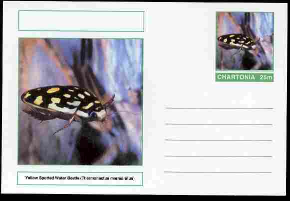 Chartonia (Fantasy) Insects - Yellow Spotted Water Beetle (Thermonectus marmoratus) postal stationery card unused and fine, stamps on insects, stamps on beetles