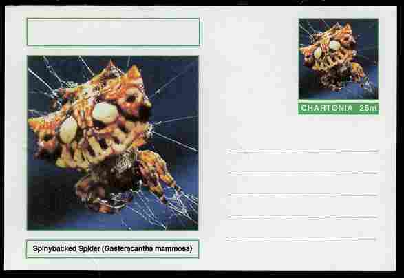 Chartonia (Fantasy) Aracnids - Spinybacked Spider (Gasteracantha mammosa) postal stationery card unused and fine, stamps on insects, stamps on spiders