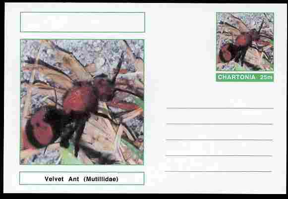 Chartonia (Fantasy) Insects - Velvet Ant (Mutillidae) postal stationery card unused and fine, stamps on insects, stamps on 