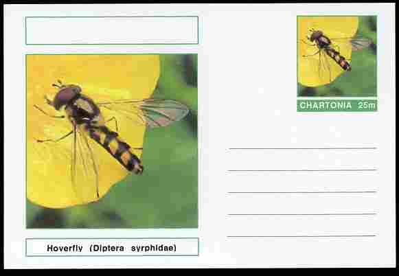 Chartonia (Fantasy) Insects - Hoverfly (Diptera syrphidae) postal stationery card unused and fine, stamps on , stamps on  stamps on insects, stamps on  stamps on 