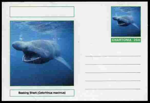 Chartonia (Fantasy) Fish - Basking Shark (Cetorhinus maximus) postal stationery card unused and fine, stamps on fish, stamps on sharks