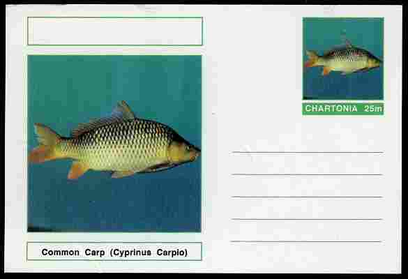 Chartonia (Fantasy) Fish - Common Carp (Cyprinus Carpio) postal stationery card unused and fine, stamps on fish, stamps on 