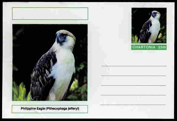 Chartonia (Fantasy) Birds - Philippine Eagle (Pithecophaga jefferyi) postal stationery card unused and fine, stamps on birds, stamps on birds of prey, stamps on 