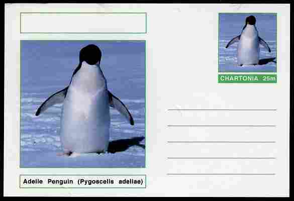 Chartonia (Fantasy) Birds - Adelie Penguin (Pygoscelis adeliae) postal stationery card unused and fine, stamps on birds, stamps on penguins, stamps on polar