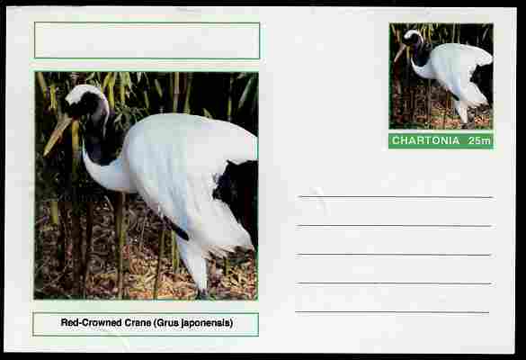 Chartonia (Fantasy) Birds - Red-Crowned Crane (Grus japonensis) postal stationery card unused and fine, stamps on birds, stamps on 
