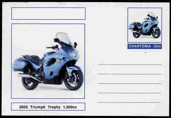 Chartonia (Fantasy) Motorcycles - 2002 Triumph Trophy postal stationery card unused and fine, stamps on transport, stamps on motorbikes, stamps on 