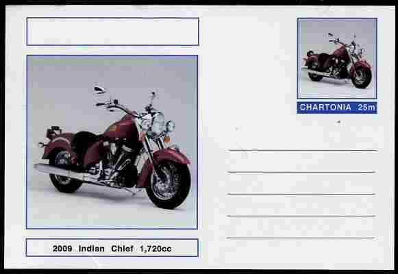 Chartonia (Fantasy) Motorcycles - 2009 Indian Chief postal stationery card unused and fine, stamps on transport, stamps on motorbikes, stamps on 