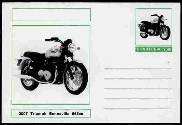 Chartonia (Fantasy) Motorcycles - 2007 Triumph Bonneville postal stationery card unused and fine, stamps on transport, stamps on motorbikes, stamps on 