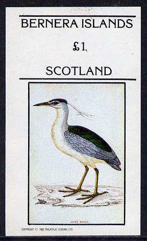 Bernera 1982 Night Heron imperf souvenir sheet (Â£1 value) unmounted mint, stamps on birds   heron
