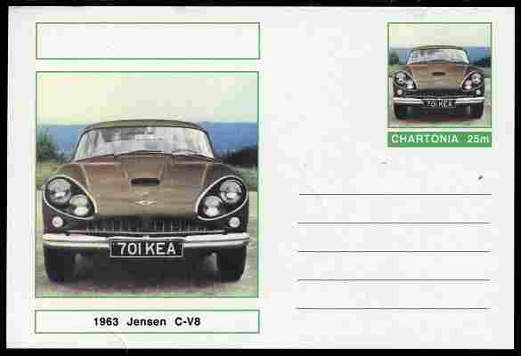 Chartonia (Fantasy) Cars - 1963 Jensen C-V8 postal stationery card unused and fine, stamps on transport, stamps on cars, stamps on jensen