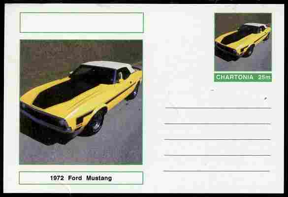 Chartonia (Fantasy) Cars - 1972 Ford Mustang postal stationery card unused and fine, stamps on transport, stamps on cars, stamps on ford